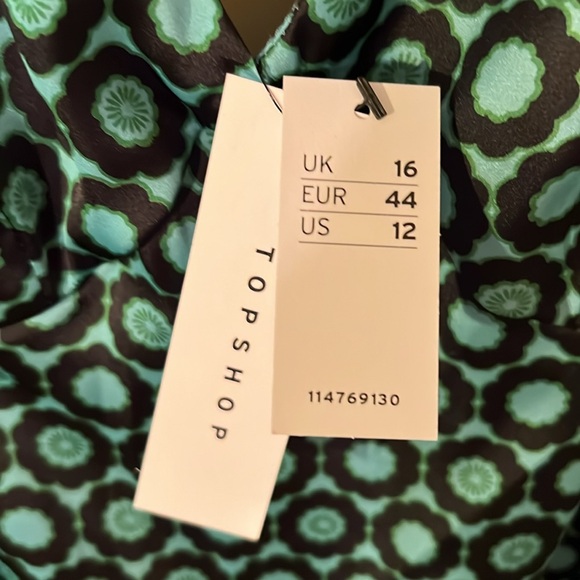 NWT TOPSHOP MINI US 12 SLIP-DRESS GEO PRINT GREEN - Picture 5 of 8